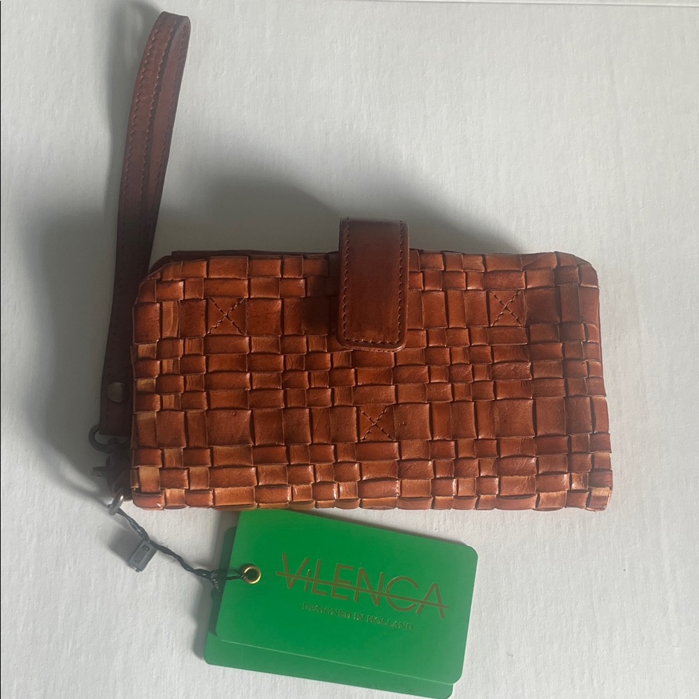ViLENCA Designed In Holland Brown Woven Leather Wristlet